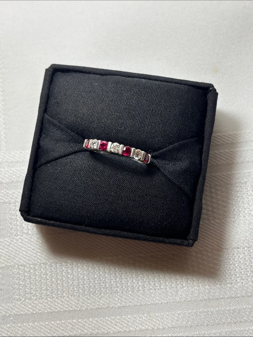 Diamonique Silver Band with Red and Clear Stones
